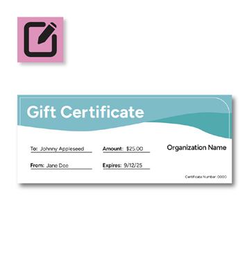 Gift Certificate - Color - 8.5" x 3.5"